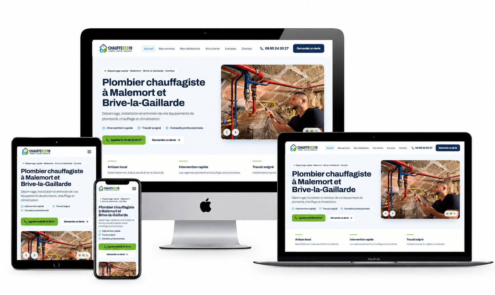 Chauffeco19 — site web sur ordinateur, tablette et mobile